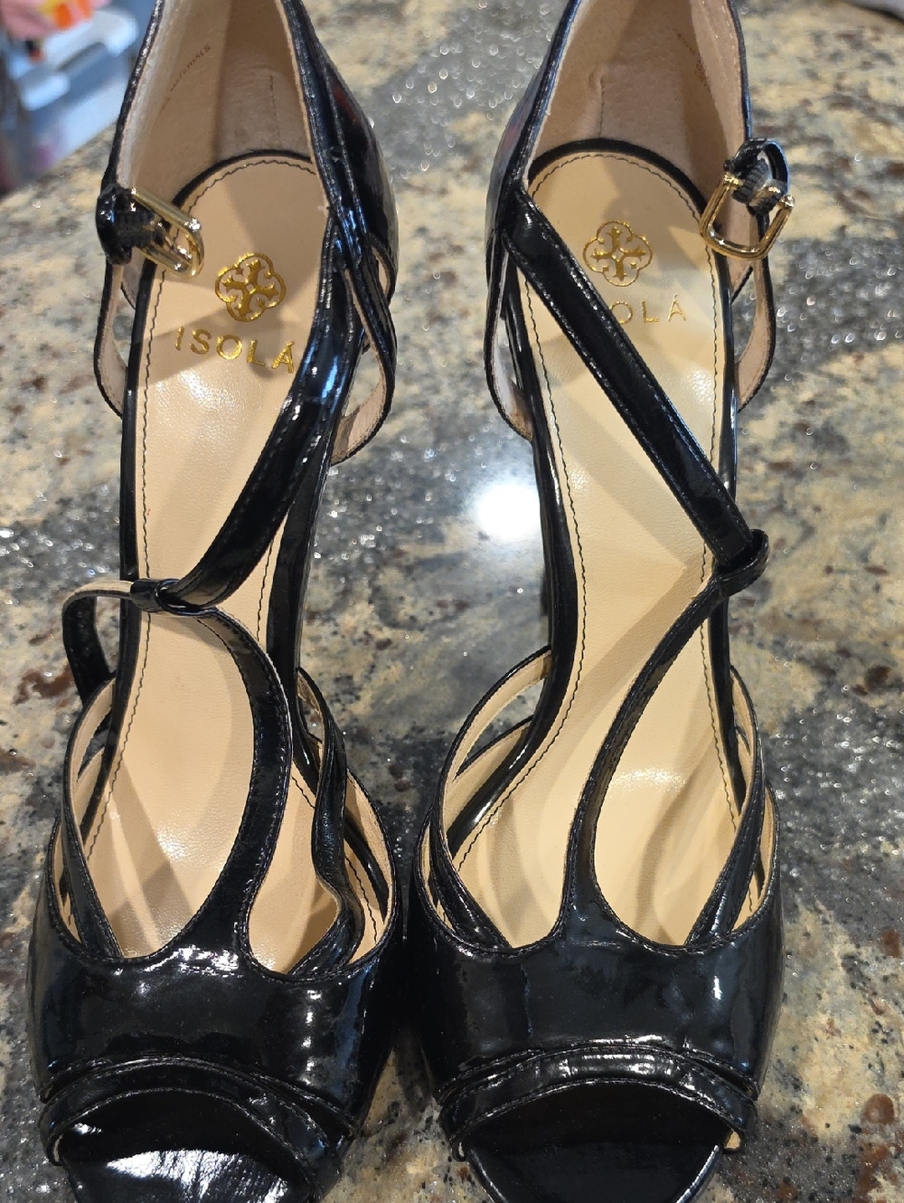 Isola Black Patent Strappy High Heels